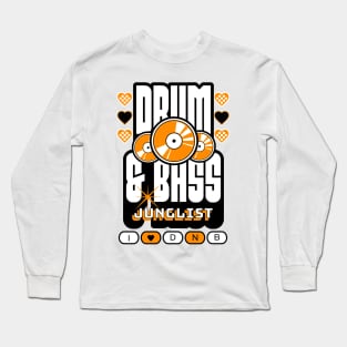 DRUM AND BASS  - 3 Records & Hearts (Black/Orange) Long Sleeve T-Shirt